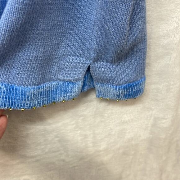 The Quaker Factory Halloween V-Neck Light Blue Sequin‎ Pumpkin Spider Sweater 2X - Picture 7 of 8